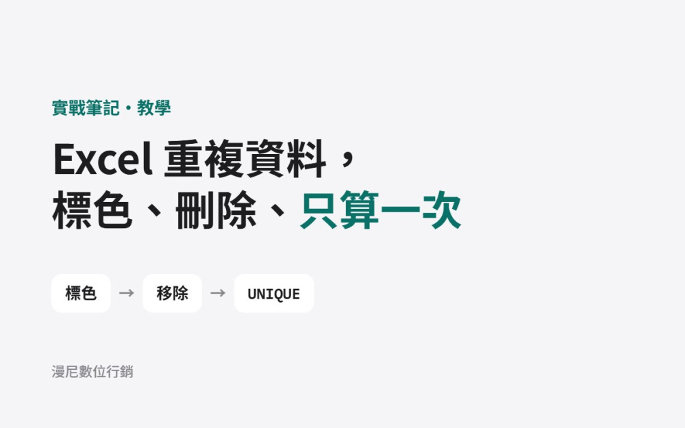 Excel 重複資料怎麼找、怎麼刪？標色、移除、只算一次的 5 個方法（Google 試算表也適用）